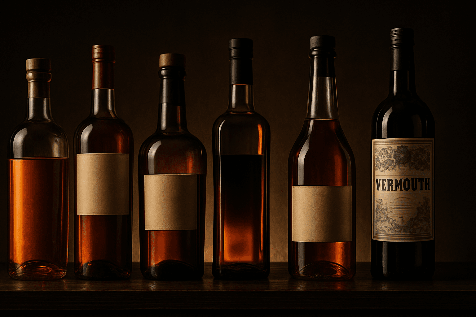 Ein Regal edler Spirituosen- und Vermouth-Flaschen